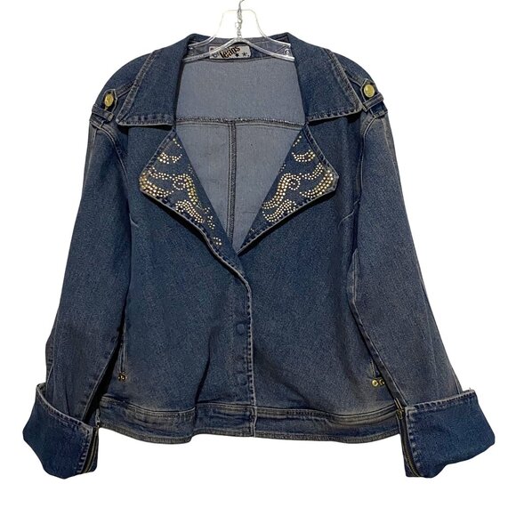 Vintage Crest Jeans Denim Jacket Womens 3X Embellished Y2K Boho Hippie Western - Picture 1 of 9